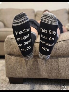 New Never Worn Novelty 'This Guy Has An Awesome Wife' Men's Black Crew Socks